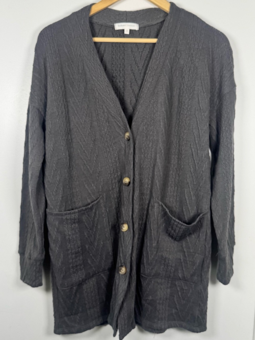 BOHME Gray Cable Knit Style Fabric Cardigan Long Sleeve  Top Women’s Small Boho